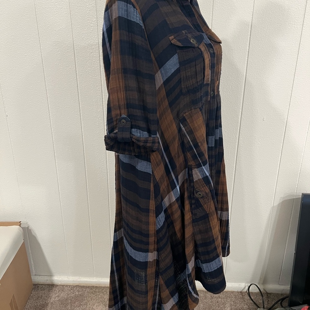 Chelsea & Theodore Brown and Blue Plaid Long Sleeve Dress - Picture 3 of 9
